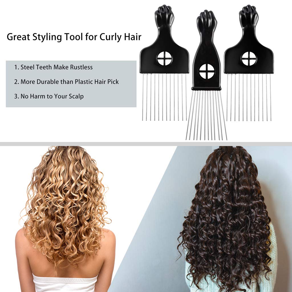 Afro Pick Comb - Peigne fourchette Afro en acier inoxydable,